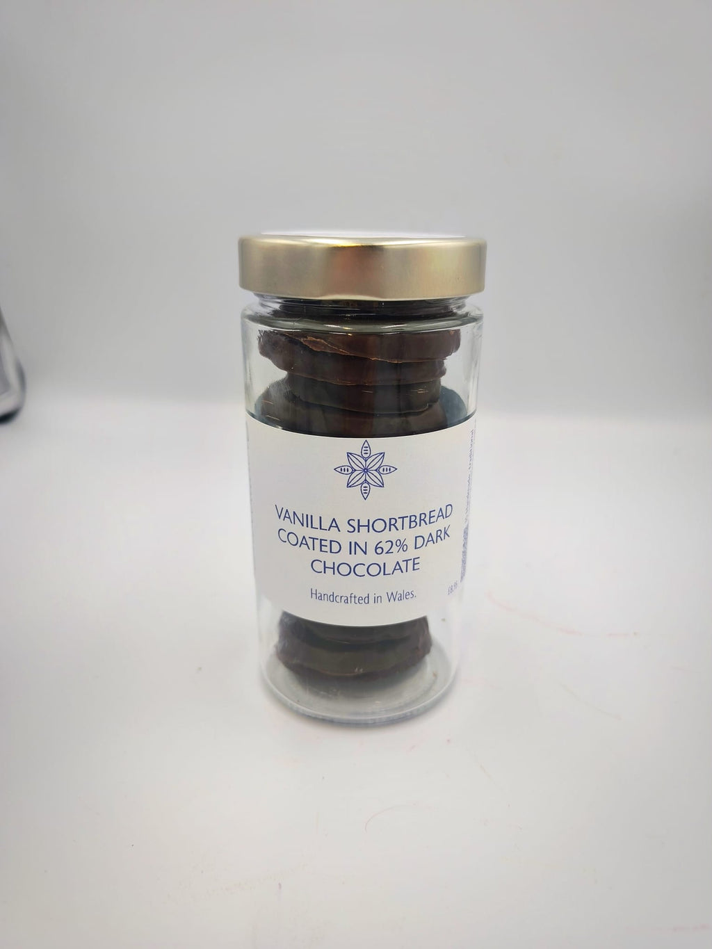 Vanilla Shortbreads Coated in 62% Dark Chocolate.